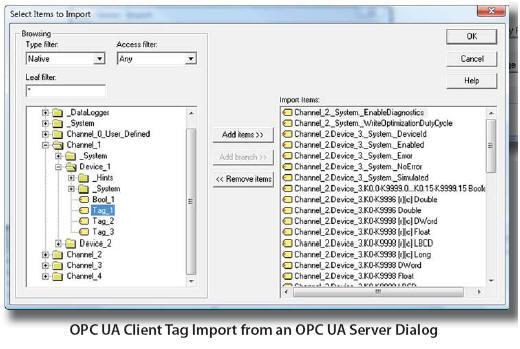 OPC UA Client Tag Import from an OPC UA Server Dialog