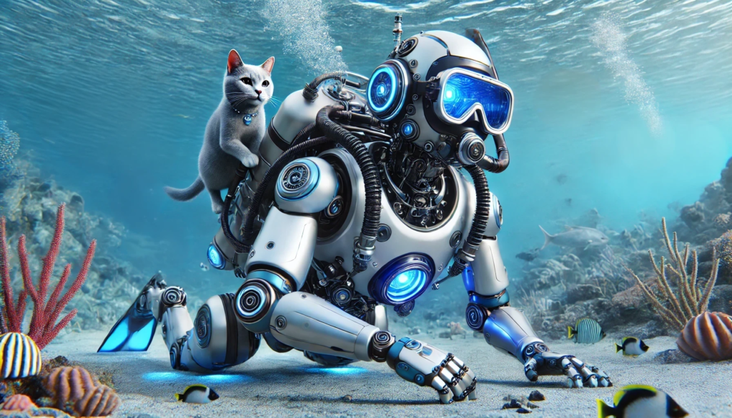 robot deep sea diving with cat