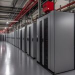 High Density data center hallway filled with servers.