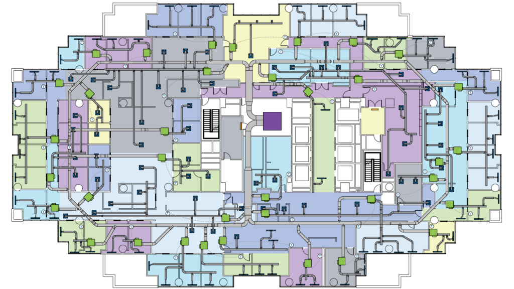 Illustrated drawing of a 2D floor plan.